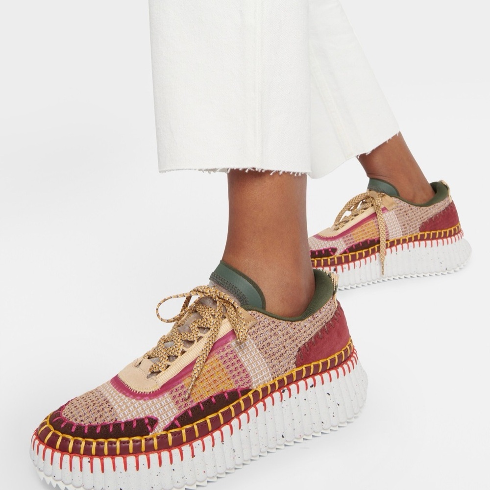 CHLOE NAMA MULTICOLOR COFFEE BROWN WOVEN PLATFORM SNEAKERS IN SIZE 38 EU - Picture 6 of 17